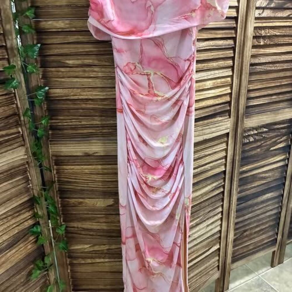 Pink and gold off the shoulder dress NWOT size xs